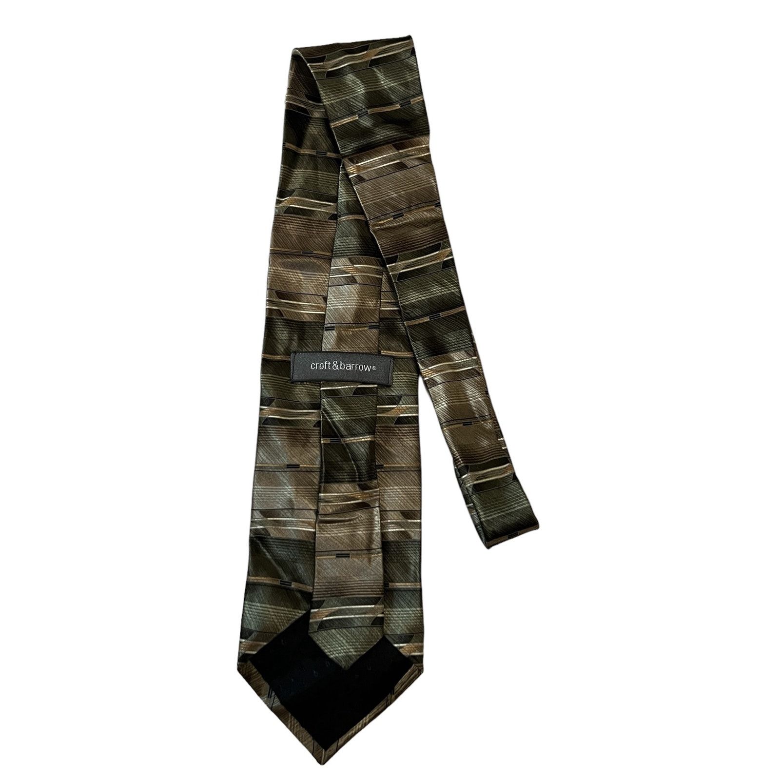 Croft & Barrow Croft & Barrow Green Tan Abstract Monochromatic Stripe Tie Size ONE SIZE - 4 Thumbnail