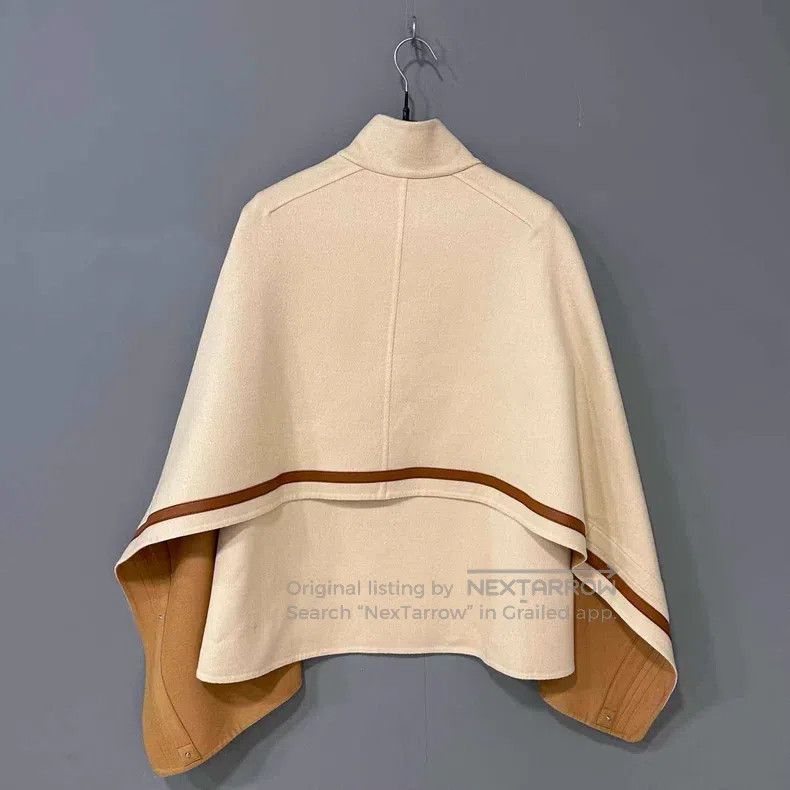 Hermes Hermes Khaki Patch Leather Cashmere Cloak Jacket Size M / US 6-8 / IT 42-44 - 3 Thumbnail