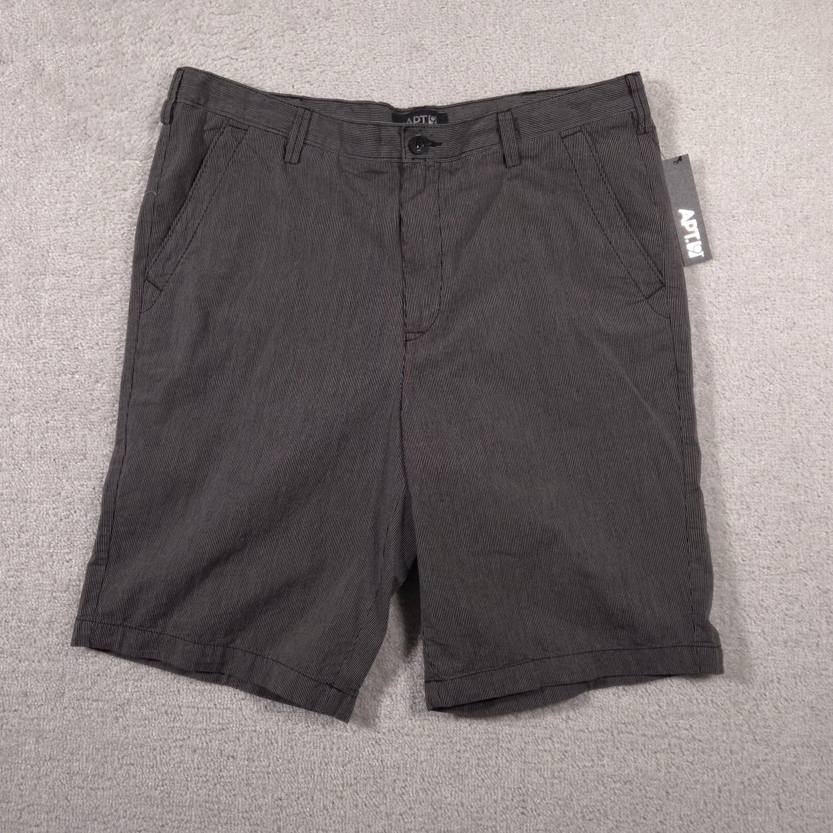 Apt. 9 APT 9 Shorts Mens 38 Gray Pinstripe Flat Front Chino Casual Black Gray Pocketed Inseam 10in Short Mens Size US 38 / EU 54 - 2 Thumbnail