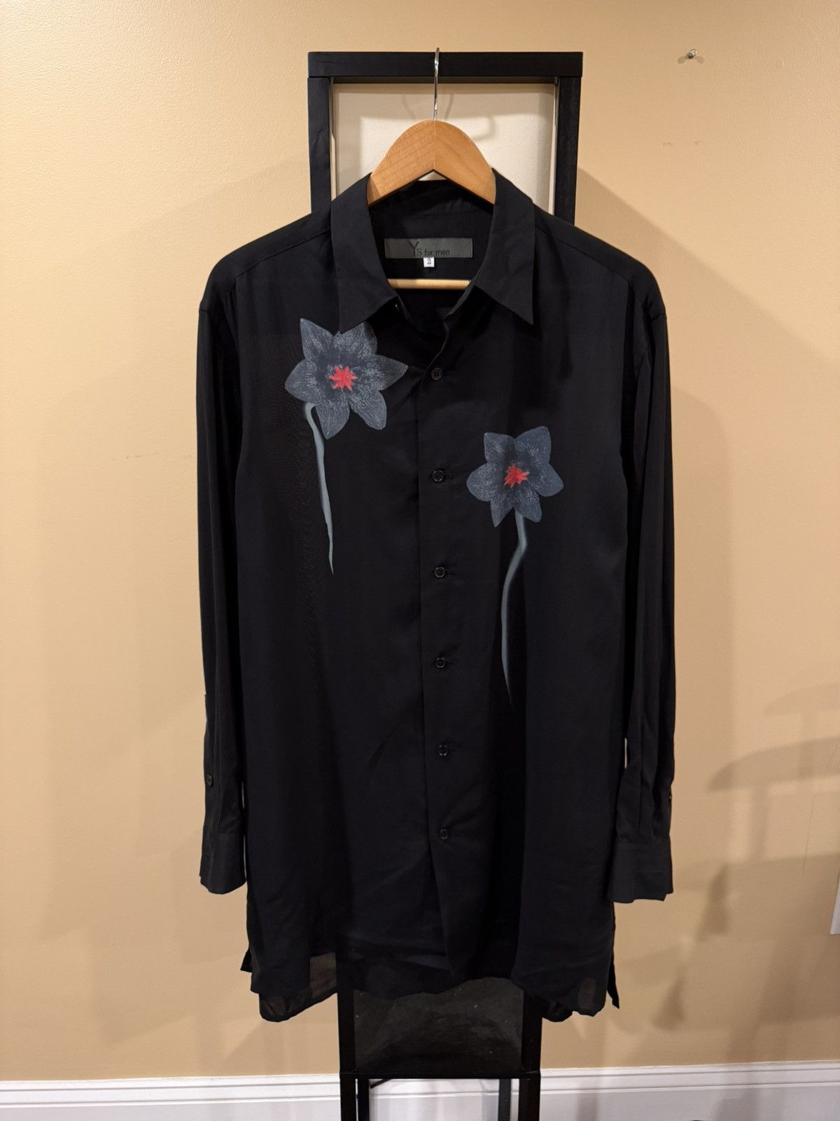 Yohji Yamamoto Yohji Yamamoto Gray Flower / Floral Black Button Up Shirt Size US M / EU 48-50 / 2 - 8 Thumbnail