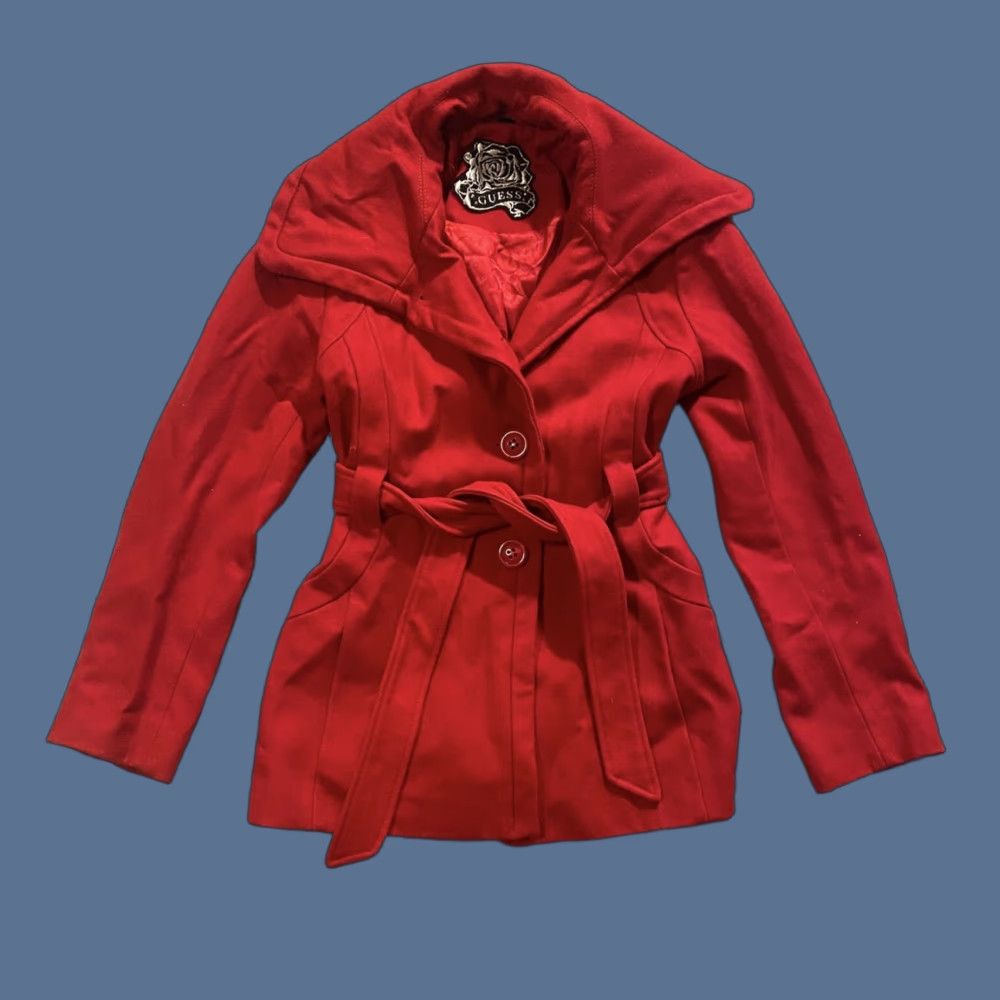 Guess VINTAGE GUESS Wool Blend Women’s Jacket Pea Coat Red Belted Collared Size M Size M / US 6-8 / IT 42-44 - 1 Thumbnail
