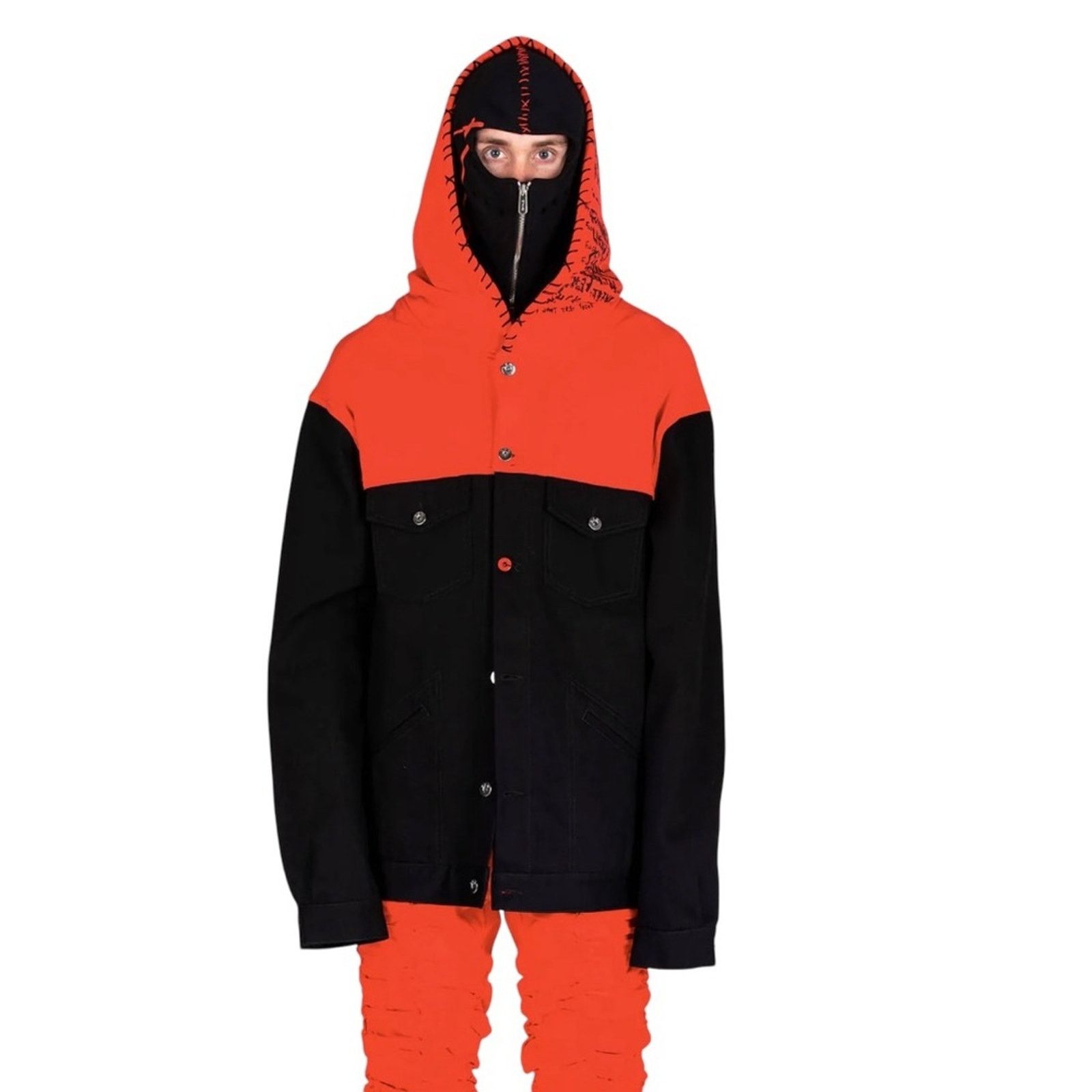 Marc Jacques Burton Rare MJB Hooded Balaclava MP Denim Jacket IT 48 Black / Red Size US M / EU 48-50 / 2 - 1 Thumbnail