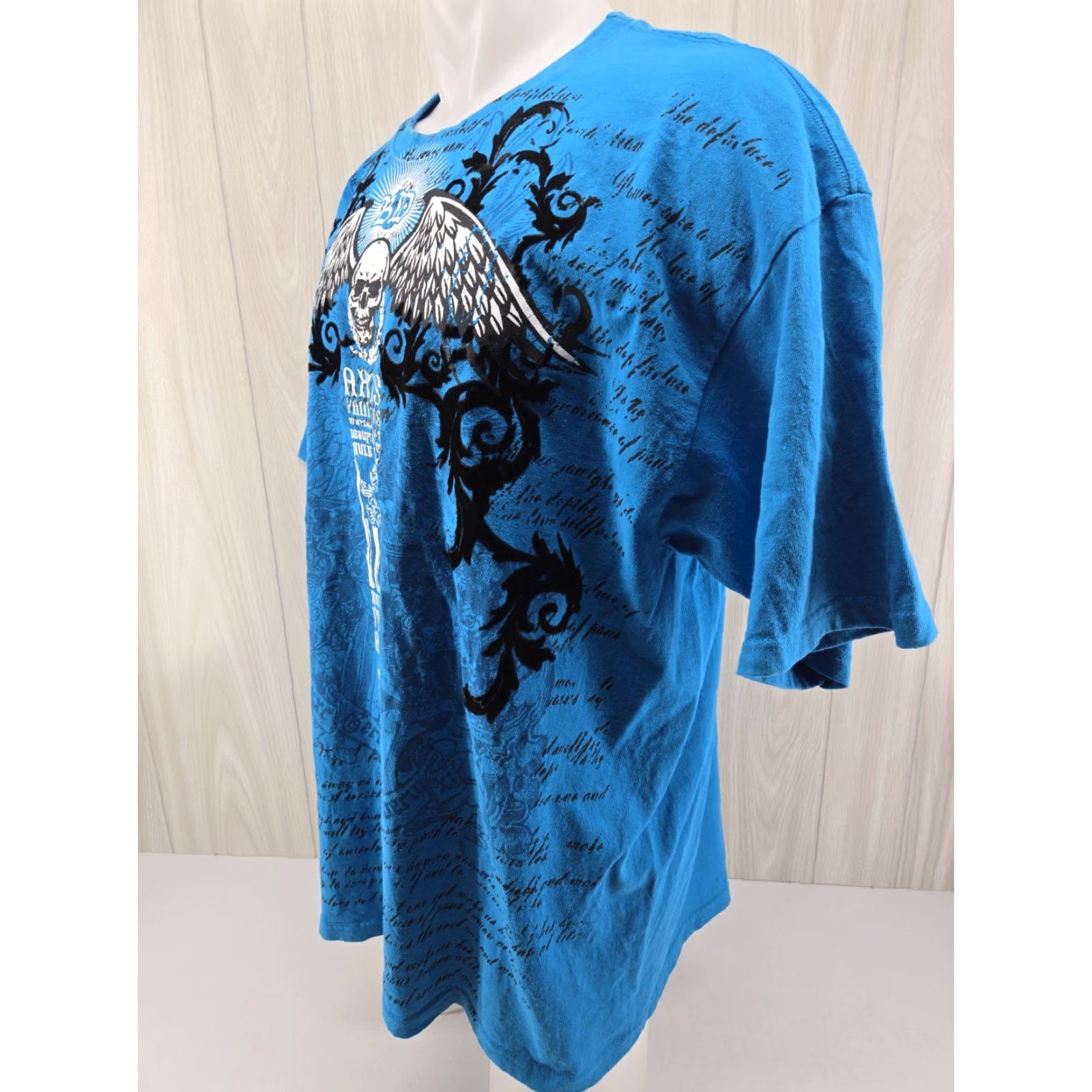 Velvet VINTAGE yazbek Y2K T-Shirt Blue Short Sleeve Skull Grunge Cross Velvet Wings Gothic 2XL Mens Size US XXL / EU 58 / 5 - 5 Thumbnail