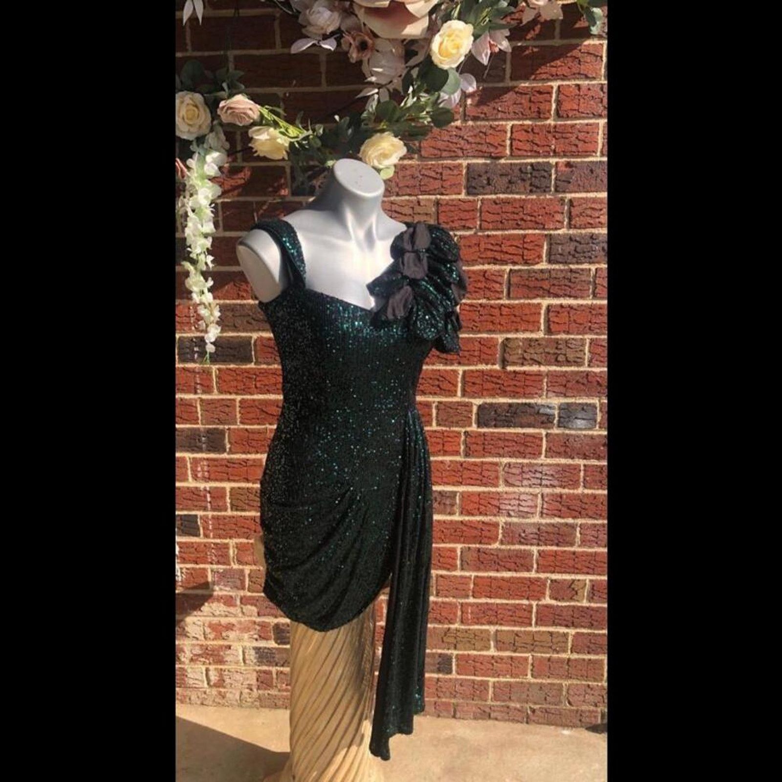 WeWoreWhat Dress gown party sequined mini 3D floral-shoulder &sash Size S / US 4 / IT 40 - 1 Thumbnail