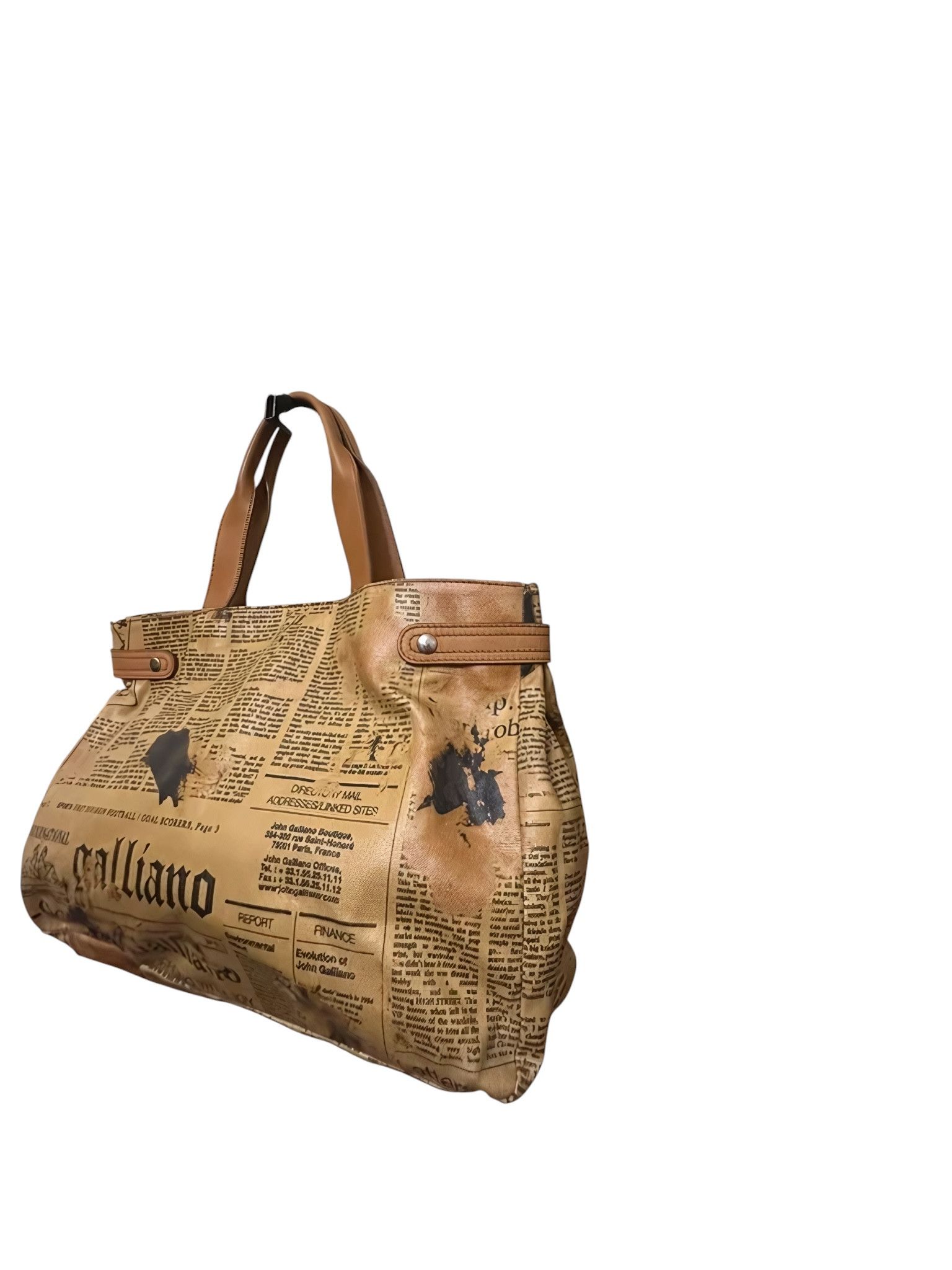 John Galliano RARE LAMBSKIN LEATHER BURNED GAZETTE PRINTED HAND BAG Size ONE SIZE - 3 Thumbnail