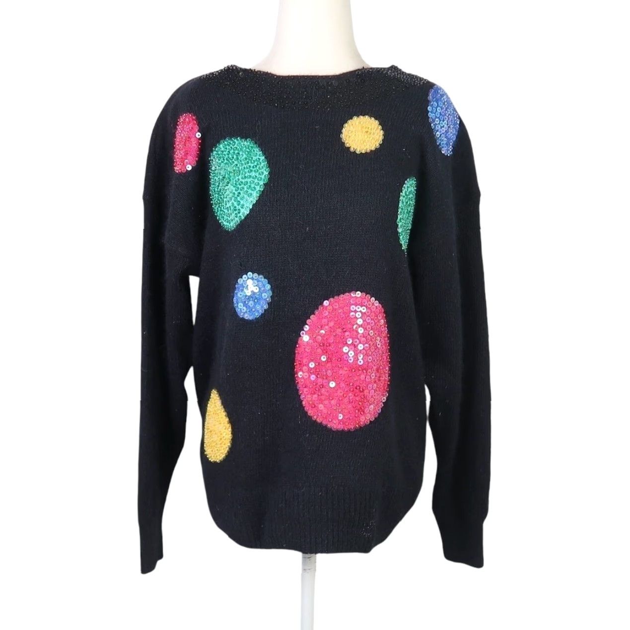Vintage VINTAGE IB Diffusion Sweater Circle Geometric Sequin Beaded Angora Knit L Women Pullover 90s 80s Size L / US 10 / IT 46 - 2 Thumbnail