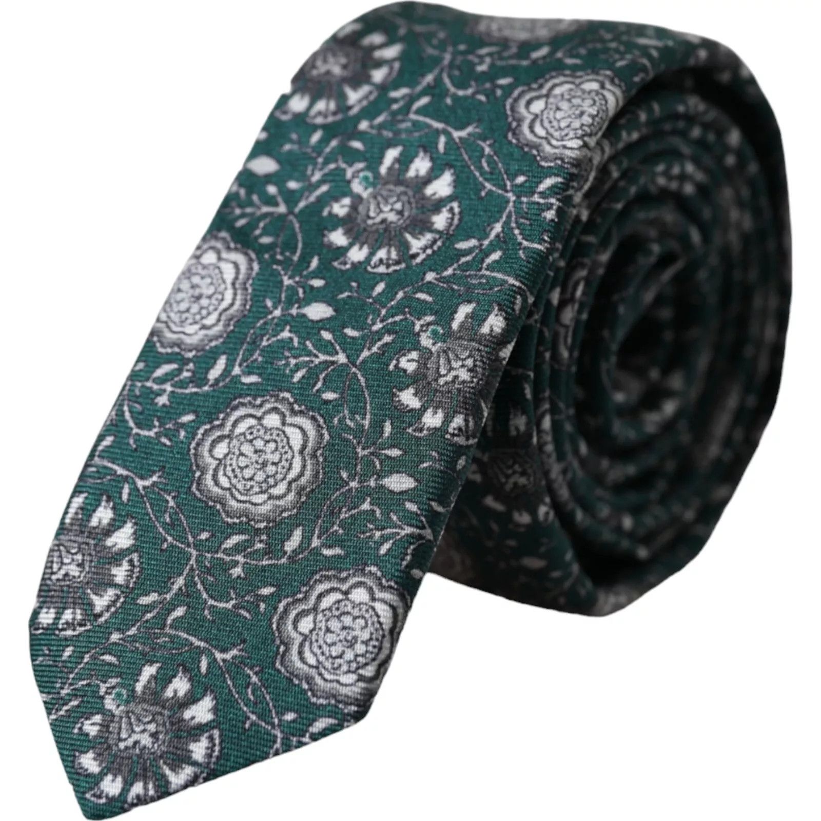 Dolce & Gabbana Green Floral Print Silk Adjustable Men Men's Tie Size ONE SIZE - 1 Thumbnail