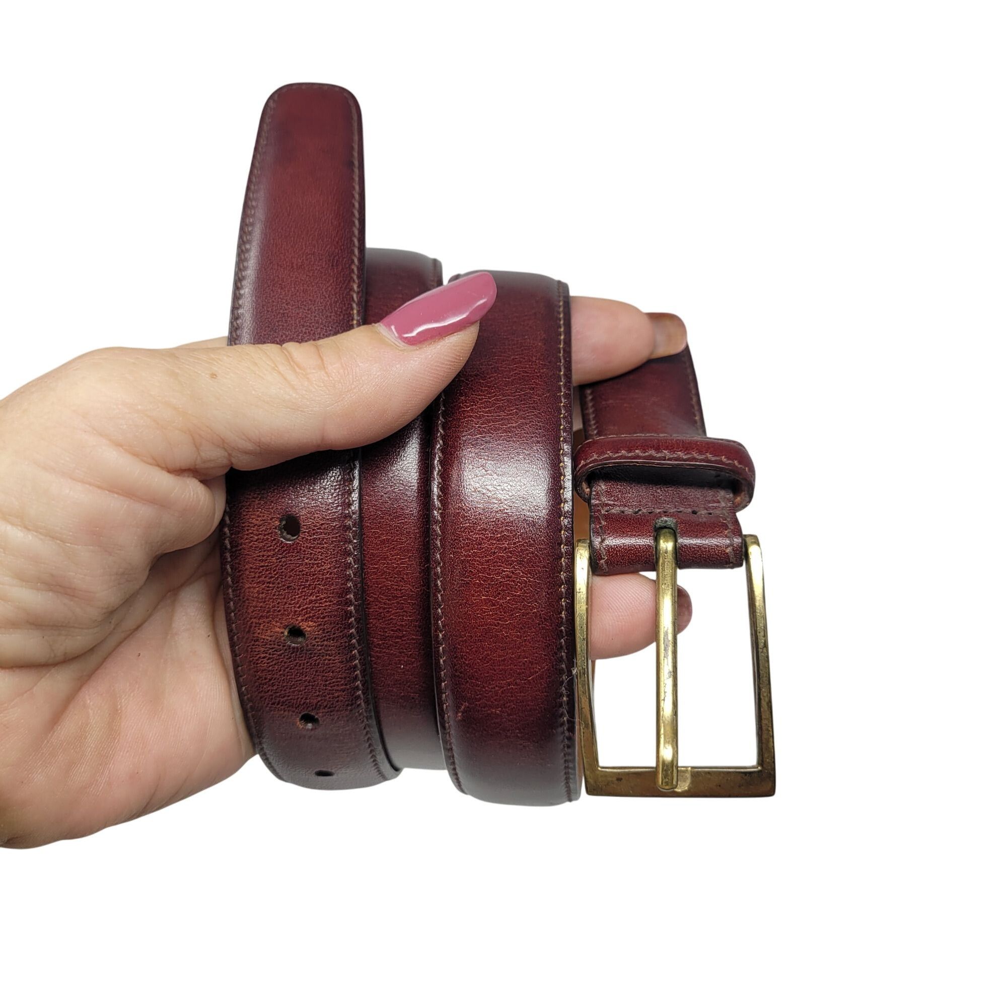 Trafalgar Trafalgar Cortina Burgundy Leather Belt Sz 40" Oxblood Gold Size 40 - 11 Thumbnail