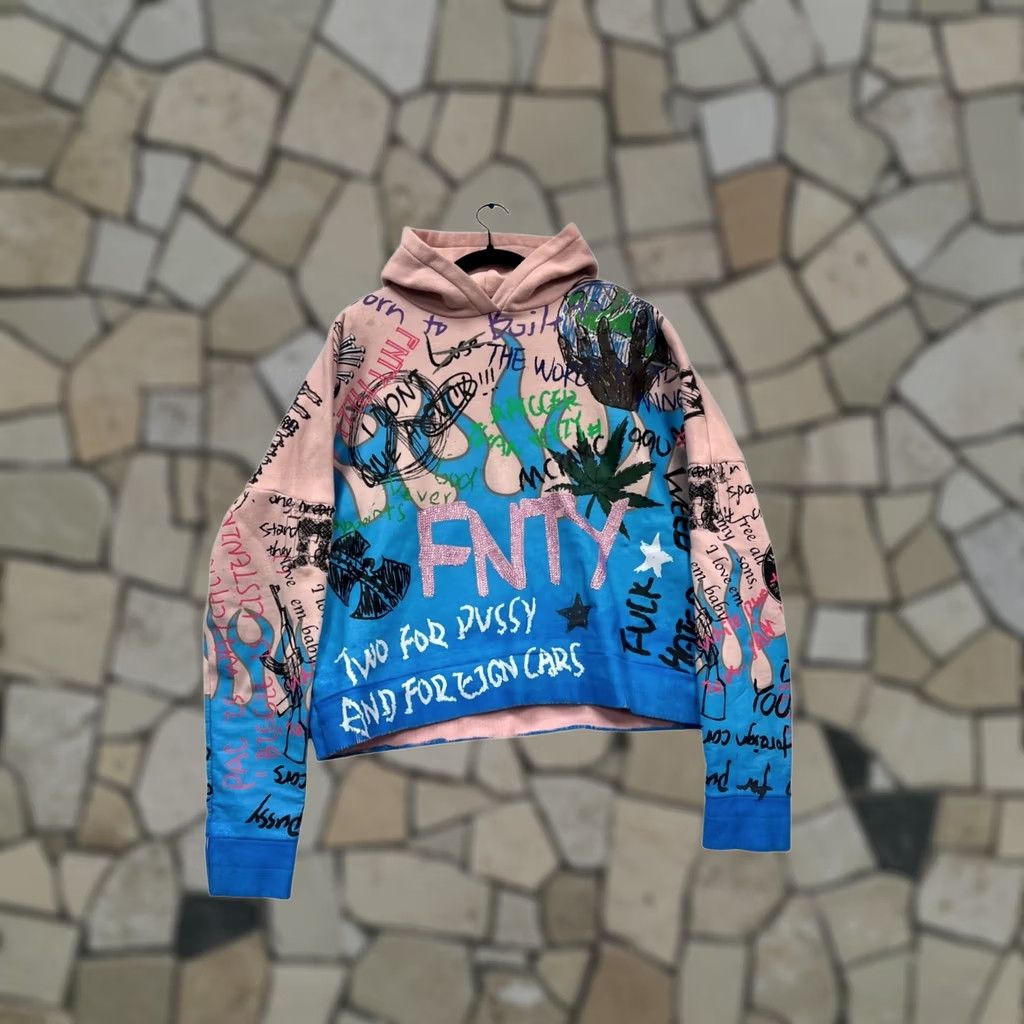 Pinko FNTY Hoodie Womens M Pink Blue Graffiti-Style Full Zip Graphic Cotton-Polyester Streetwear Size M / US 6-8 / IT 42-44 - 1 Thumbnail