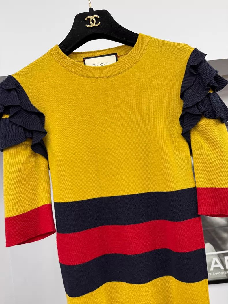 Gucci Gucci Yellow stitching striped wooden ear knitted short-sl Size S / US 4 / IT 40 - 2 Thumbnail