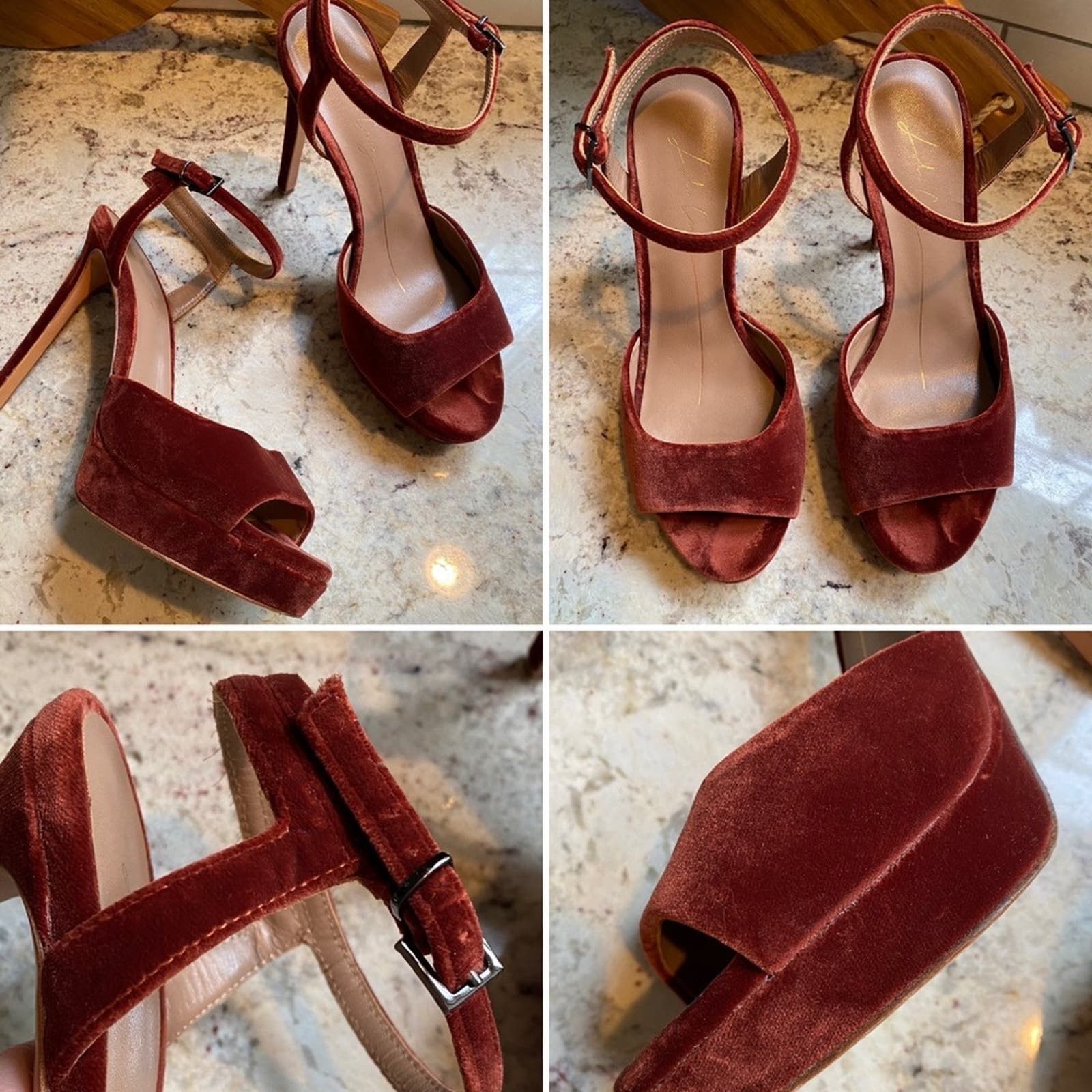 image of Anthropologie Lola Cruz Platforms Heel Shoes Stiletto Velvet Orange Rust 38 - 7, Women's