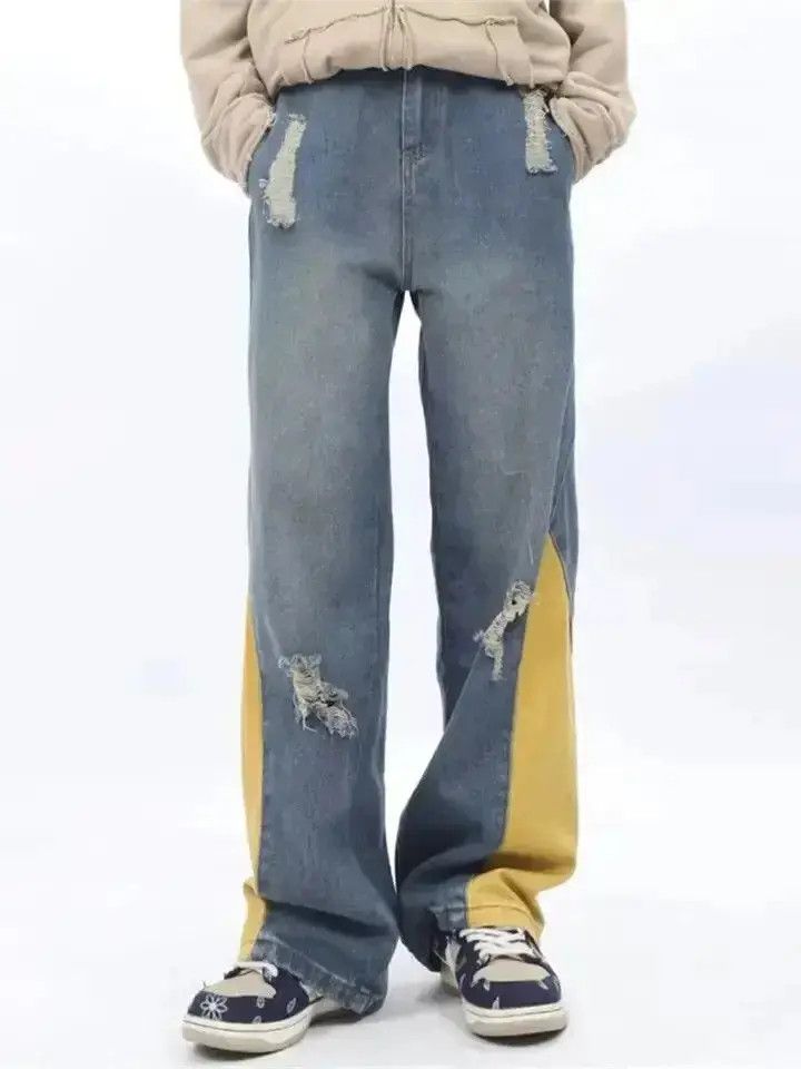 Japanese Brand Cyber Y2K Fashion Contrast Color Spliced Baggy Ripped Jeans Size US 32 / EU 48 - 3 Thumbnail