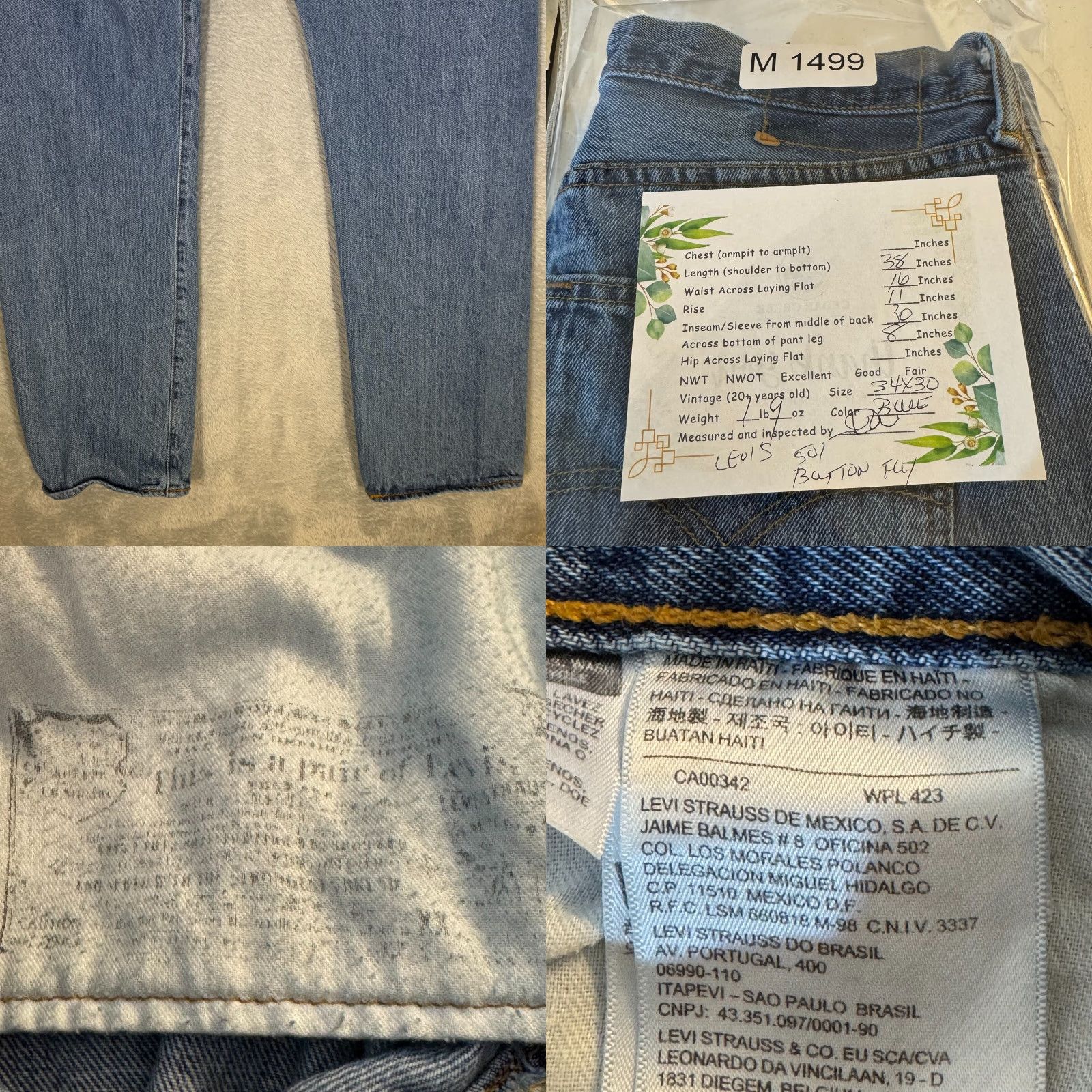 Levi's VINTAGE Levi’s 501 Mens Jeans 34x30 Blue Denim Medium Wash Button Fly Straight Leg Size US 34 / EU 50 - 8 Thumbnail