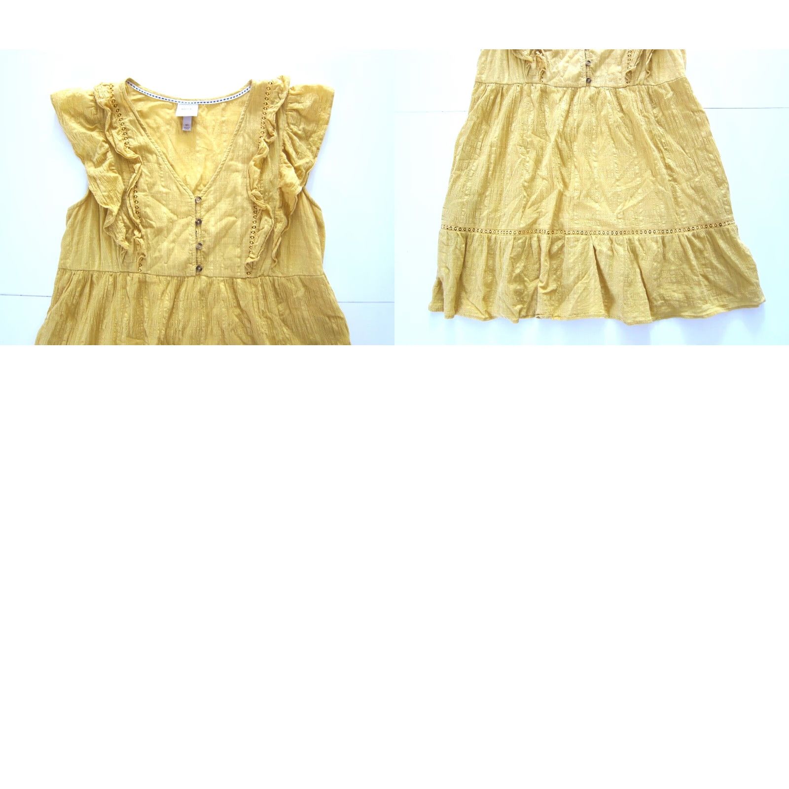 Vintage Knox Rose Cap Yellow 100% Cotton Ruffle Sleeve Pocket Tunic Peasant Dress XL Women's VintageStyle? Size XL / US 12-14 / IT 48-50 - 8 Thumbnail