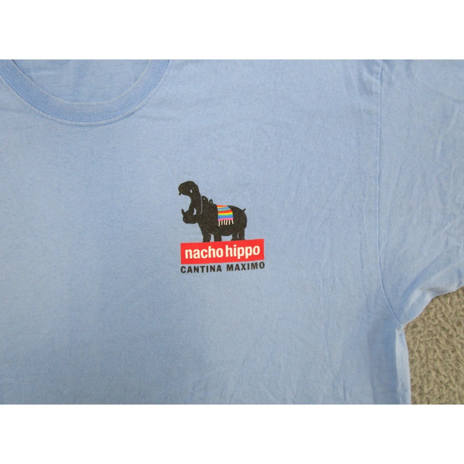 Gildan Nacho Hippo Cantina Maximo Myrtle Beach SC Double Sided T-Shirt Men's 2XL Blue Gildan Short Sleeve Regular Size T-Shirt Mens Size US XXL / EU 58 / 5 - 3 Thumbnail