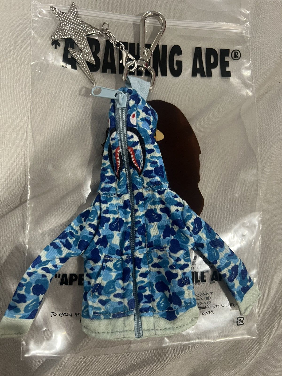 image of Bape Abc Jacket Keychain in Blue, Men's