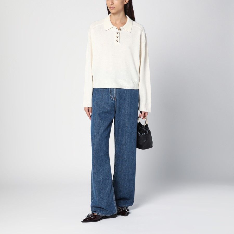 Loulou de Saison o1d2blof0824 Cashmere Polo Shirt in White Size S / US 4 / IT 40 - 2 Thumbnail