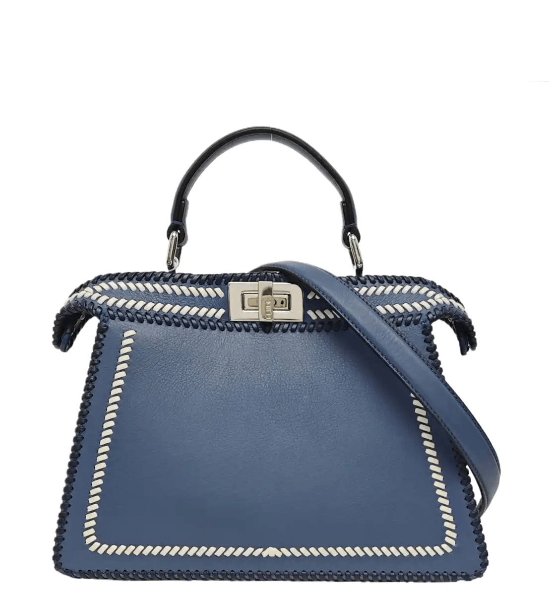 Fendi FENDI Peekaboo blue cowhide leather woven shoulder bag handbag crossbody bag sil Size ONE SIZE - 1 Thumbnail