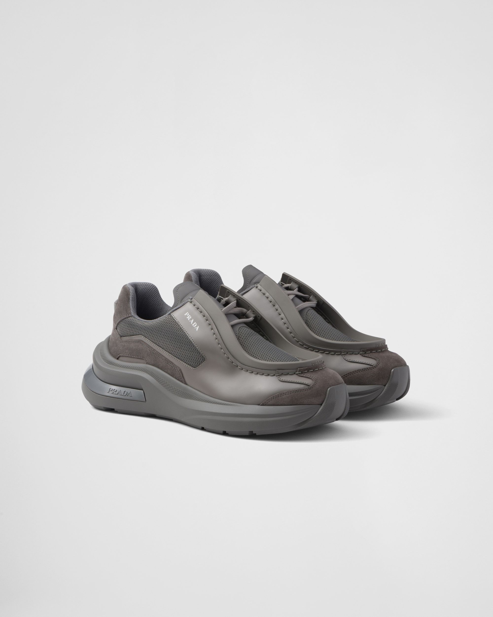Prada $1.8K VALUE System Brushed Leather Sneakers in black gray Size US 10 / EU 43 - 1 Thumbnail