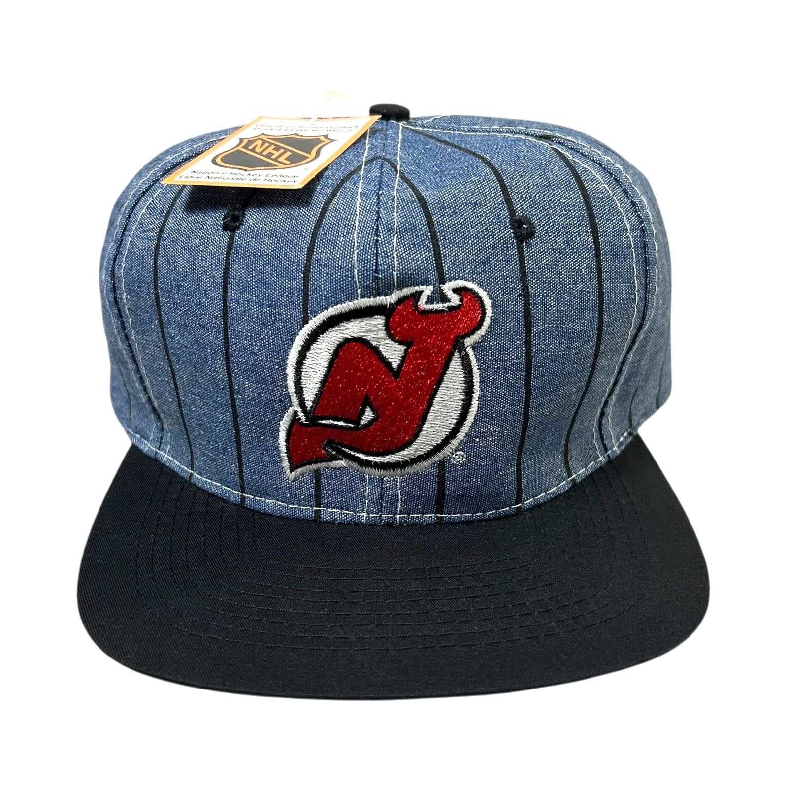 NHL DEADSTOCK VTG 90s NEW JERSEY DEVILS AJD PINSTRIPE SNAPBACK Size ONE SIZE - 1 Thumbnail