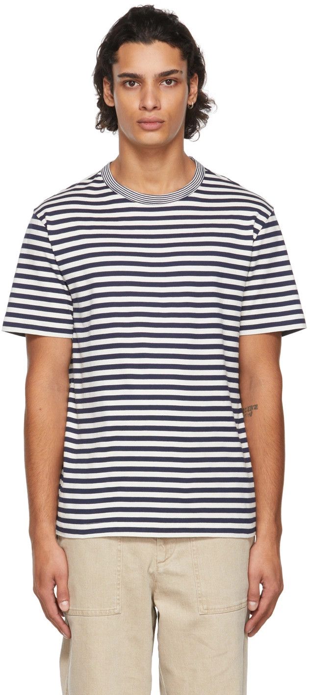 Officine Generale o1mle1025 Stripe Contrast Cotton Short Sleeve T-Shirt Size US XL / EU 56 / 4 - 1 Thumbnail