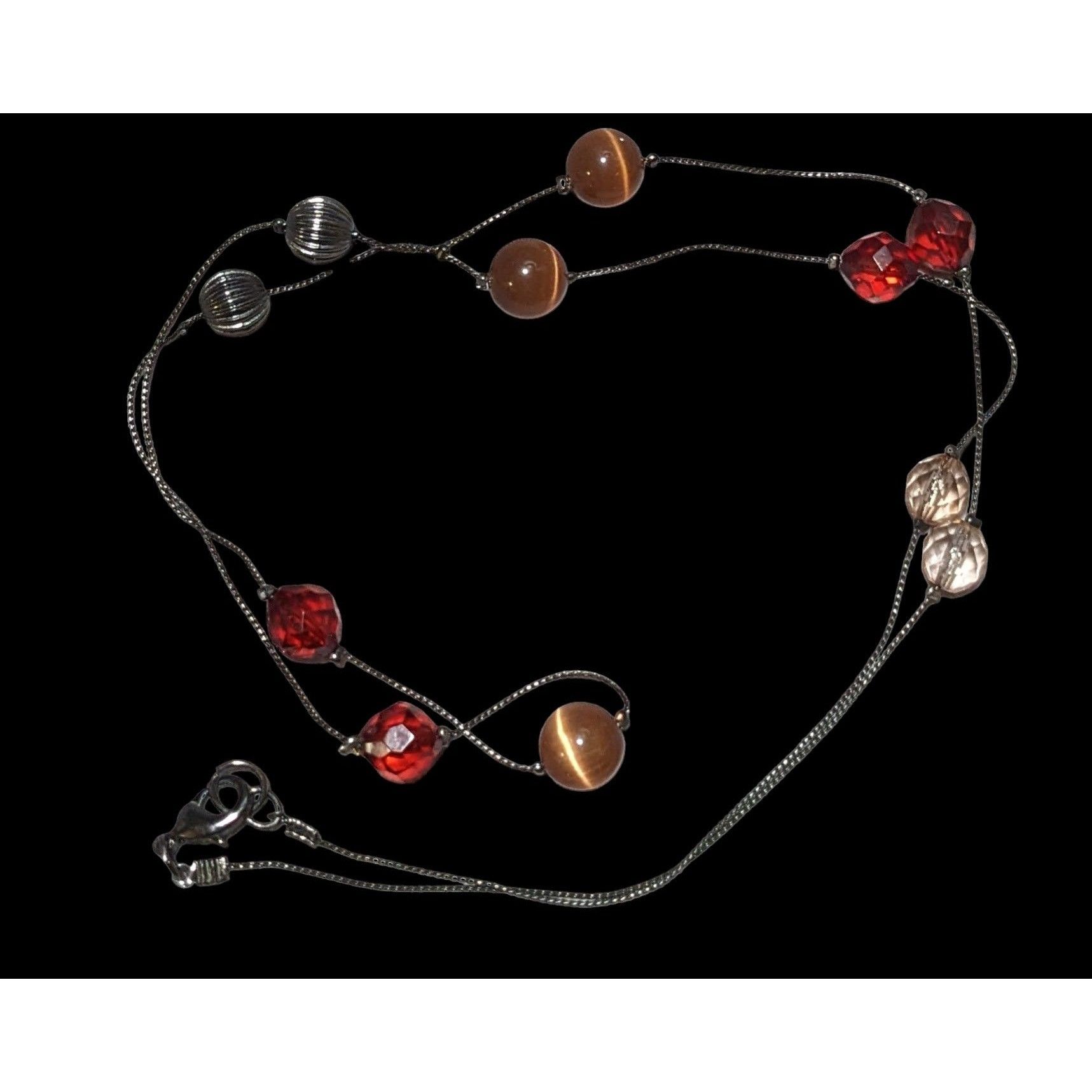 Other Red And Brown Glass Beaded Chain Necklace Size ONE SIZE - 1 Thumbnail