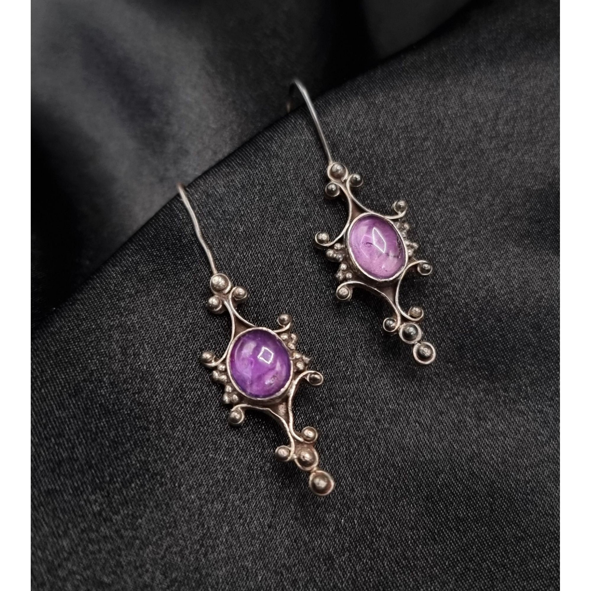 Vintage Vintage Early 2000s 925 Sterling Silver Amethyst Dangle Earr Size ONE SIZE - 1 Thumbnail