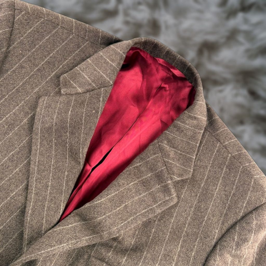 BESPOKE Cashmere Blazer Jacket Brown Chalk Striped Men’s 48R Business Formal Regular Fit