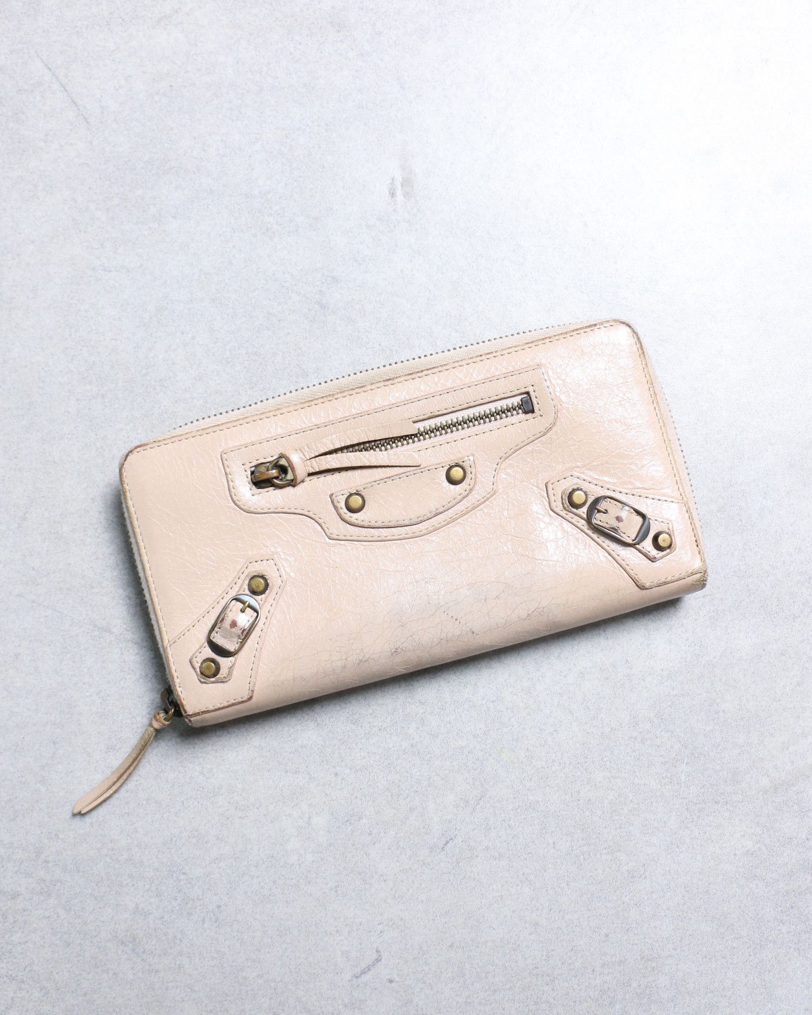 Balenciaga Classic Leather City Wallet in Beige, Men's