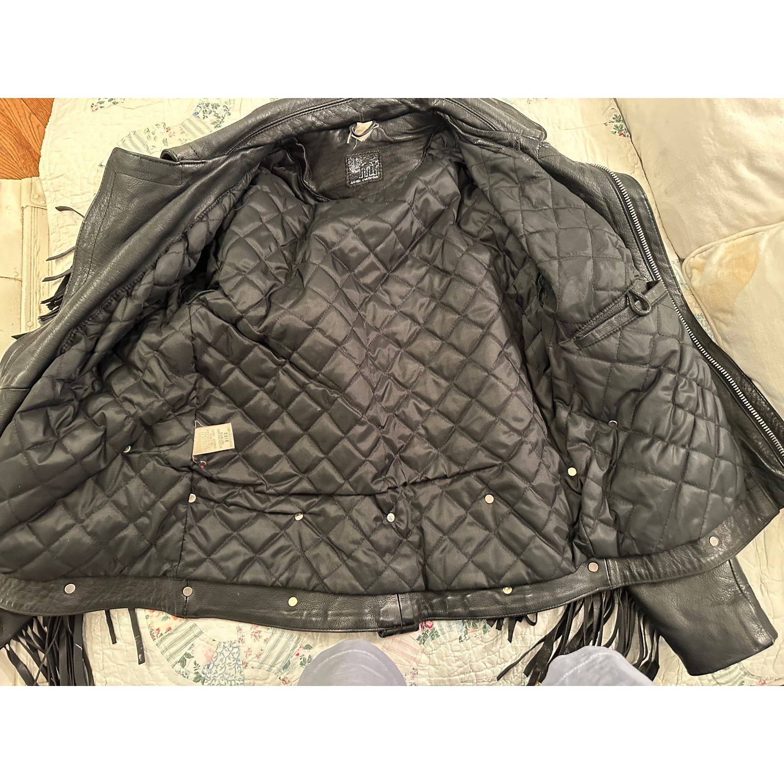 Vintage 80s HEAVY FRINGED LEATHER BIKER MOTO JACKET QUILTED LINING Size ONE SIZE - 5 Thumbnail