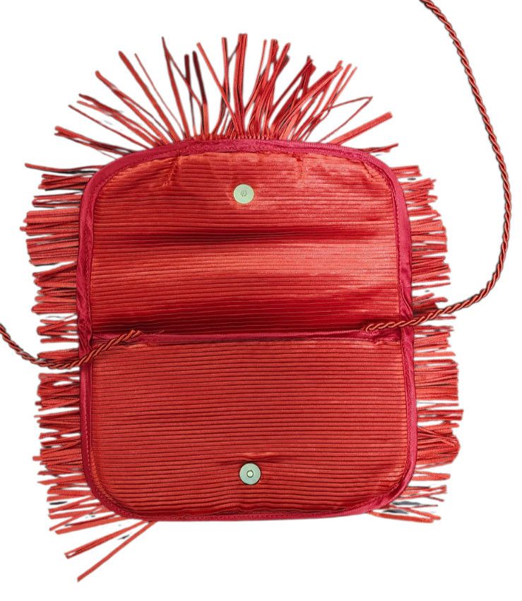 Other Alexandra Tsoukala Red Pleated Satin Fringe Clutch Bag Size ONE SIZE - 7 Thumbnail
