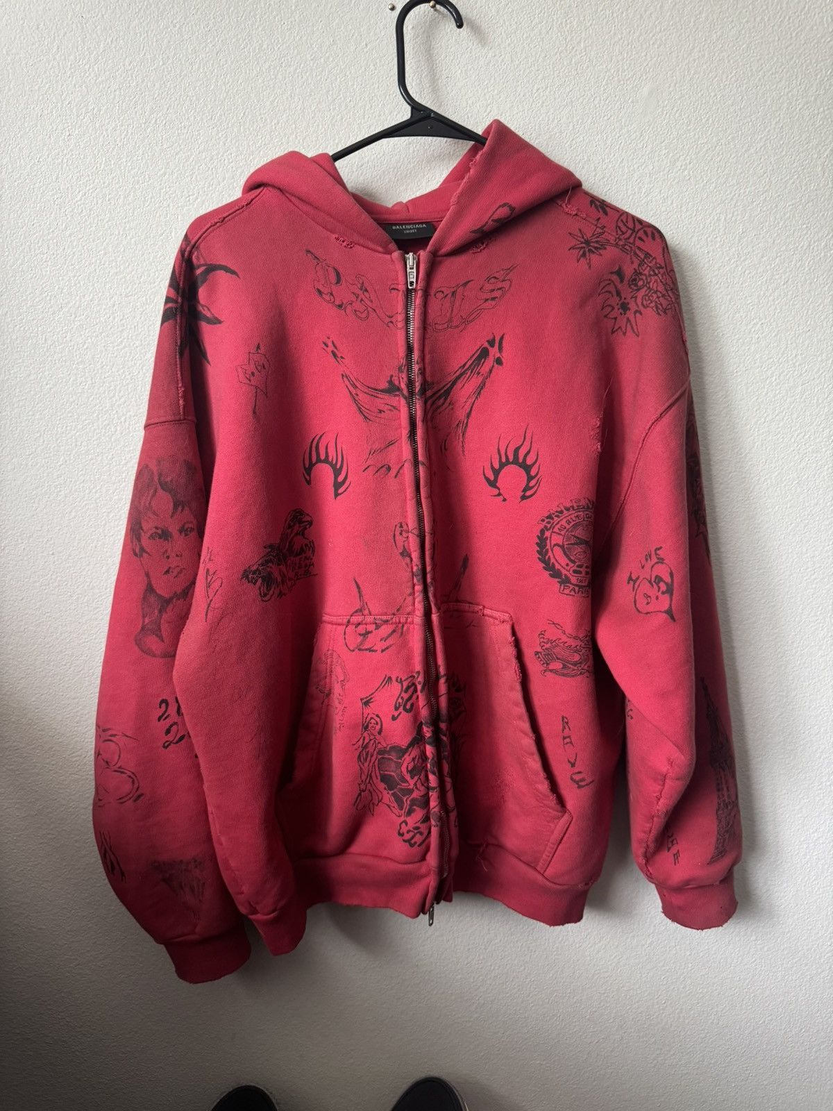 【BALENCIAGA】Tattoo メルトンジップフーディー 24SS】BALENCIAGA ロゴ フーディ TAT タトゥー ジップアップ