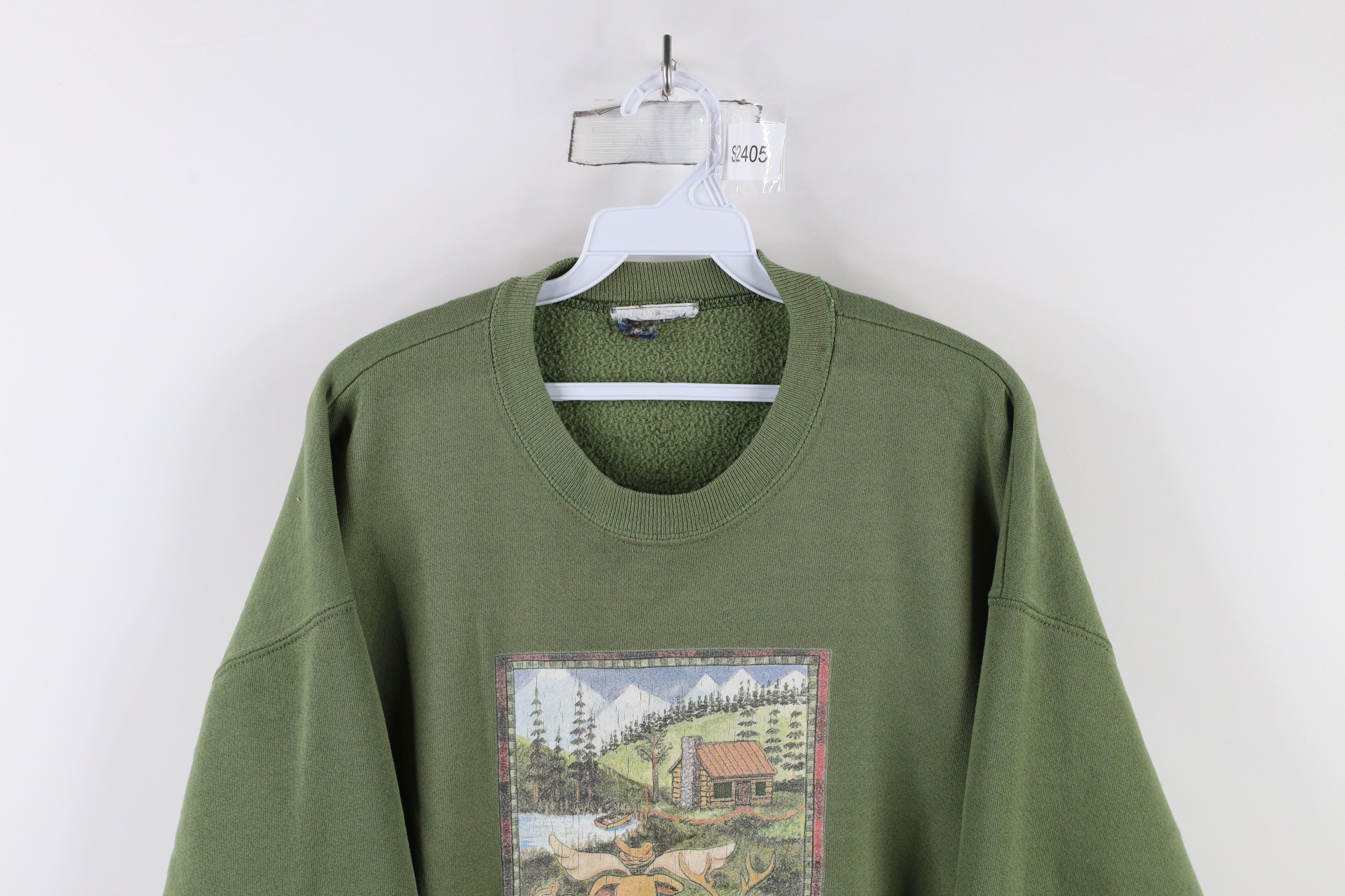 Vintage Vintage 90s Streetwear Nature Deer Cabin Woods Sweatshirt Size XXL / US 16-18 / IT 52-54 - 2 Thumbnail
