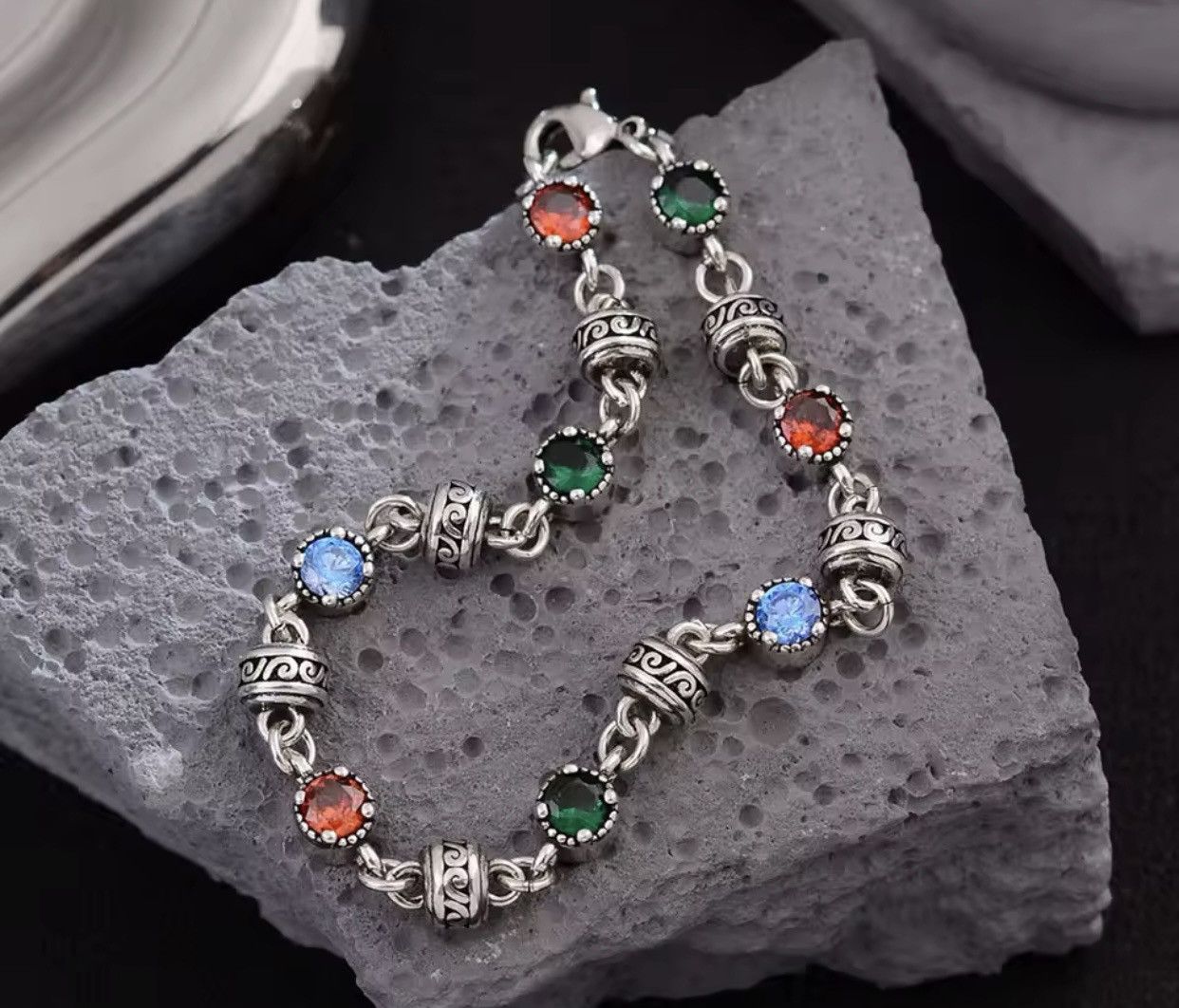 Jewelry × Sterling Silver Trendy Colorful Crystal 925 Sterling Silver Bracelet Size ONE SIZE - 4 Thumbnail