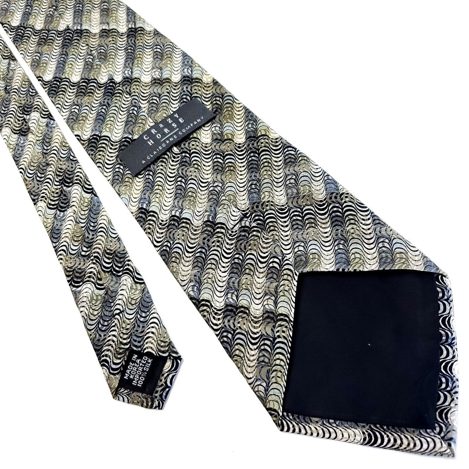 Designer Crazy Horse Beige Silk Tie Woven Short Wide Abstract Size ONE SIZE - 3 Thumbnail