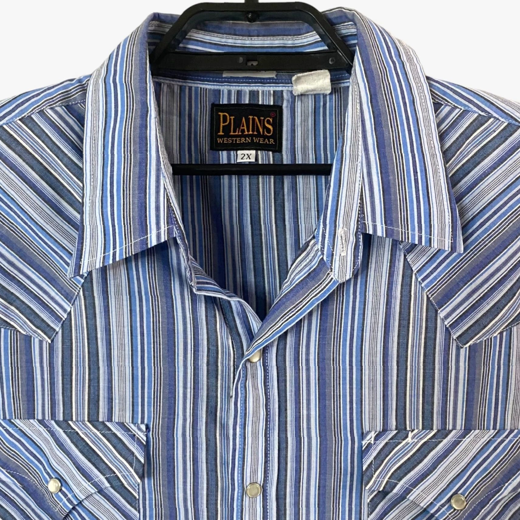 Vintage VINTAGE Plains Western Snap Button-Up Short-Sleeve Shirt Blue Multi-Stripe Men 2X Big & Tall Button-Up Shirt Size US XXL / EU 58 / 5 - 5 Thumbnail