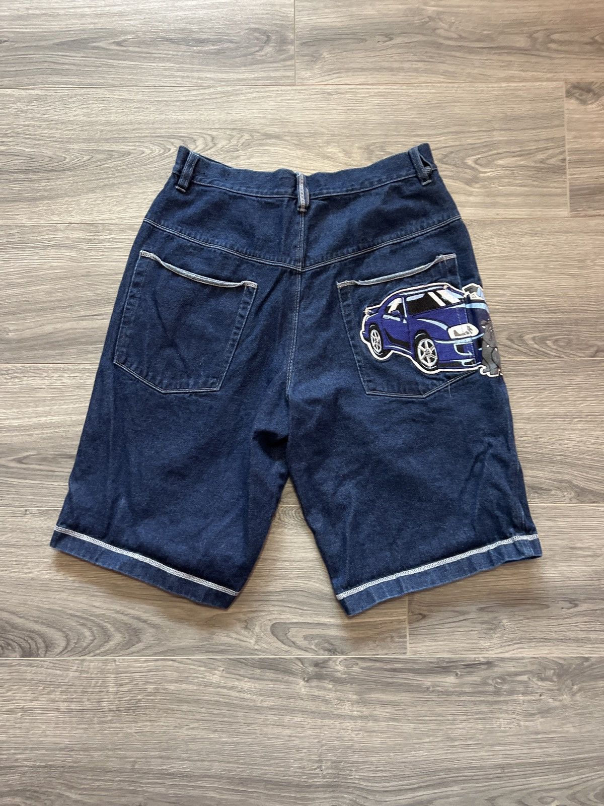 image of Hype x Jnco Crazy Rap Style No Boundaries Jdm Bulldog Jorts Jean Shorts in Blue, Men's (Size 33)