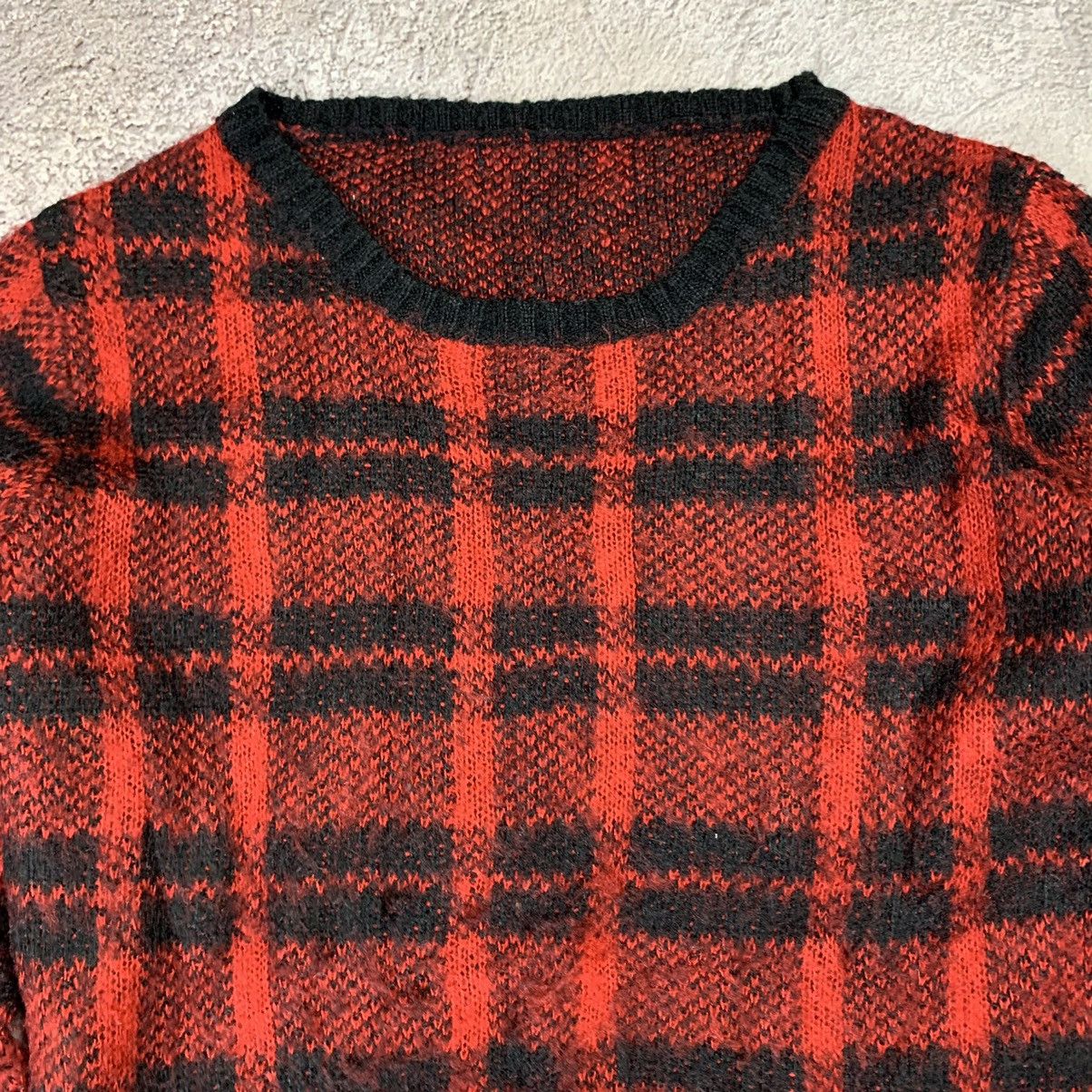 Vintage Vintage 90s Red Black Plaid Mohair Sweater Grunge Boxy L Size L / US 10 / IT 46 - 3 Thumbnail