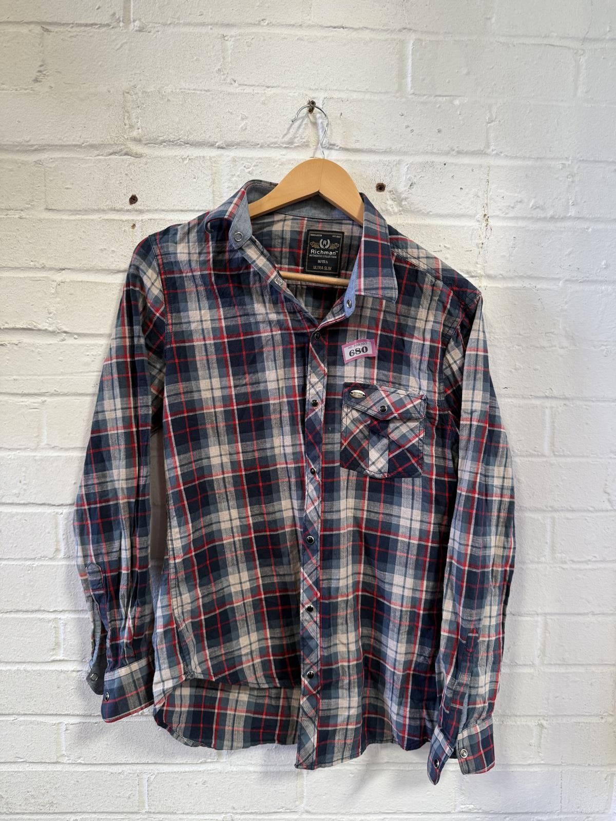 John Richmond P-680Richman Men's Ultra Slim Fit Check Shirt Size US M / EU 48-50 / 2 - 1 Thumbnail