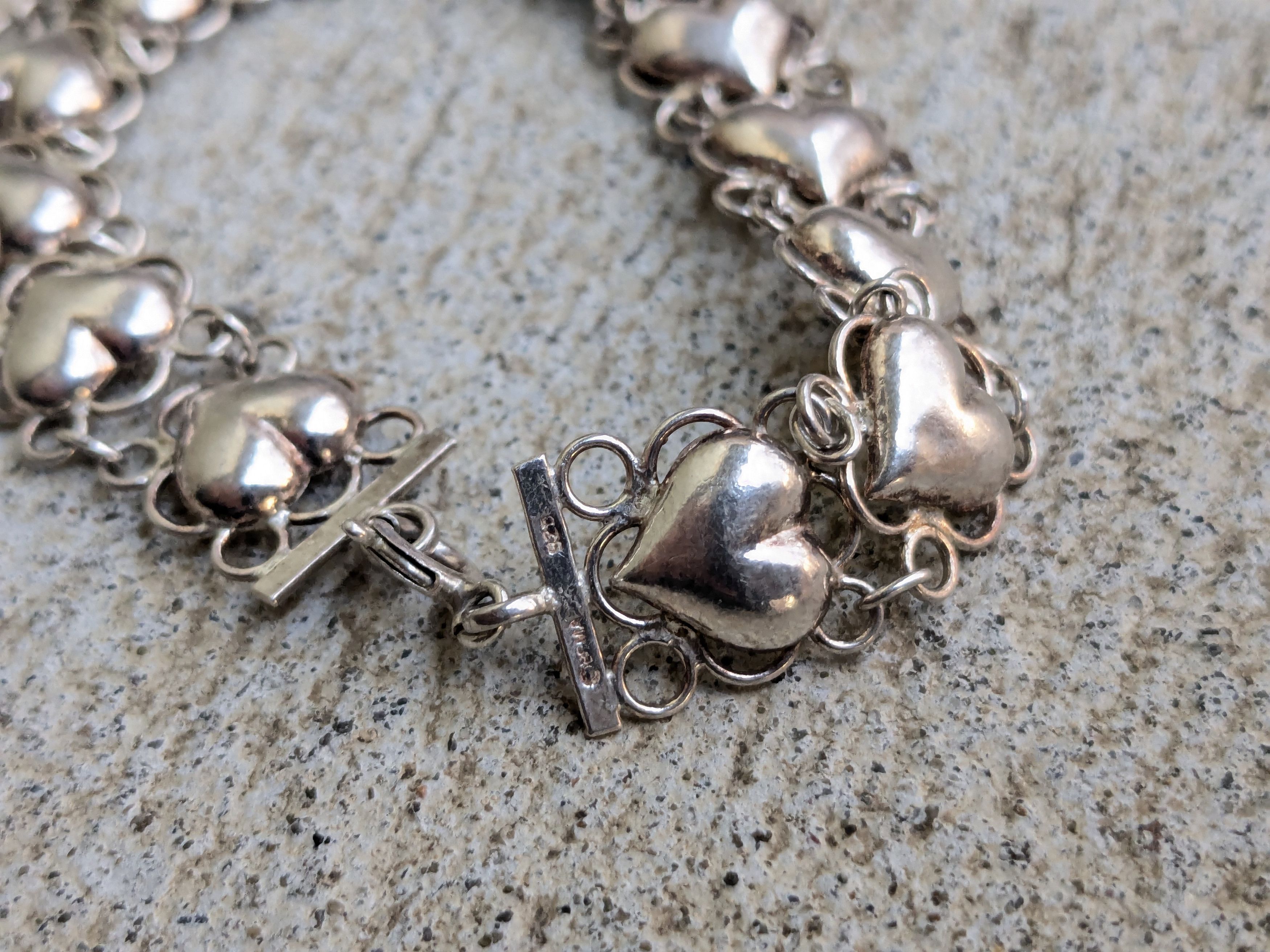Vintage Vintage Sterling Silver Bracelet 7" Heart Link Chain Size ONE SIZE - 3 Thumbnail