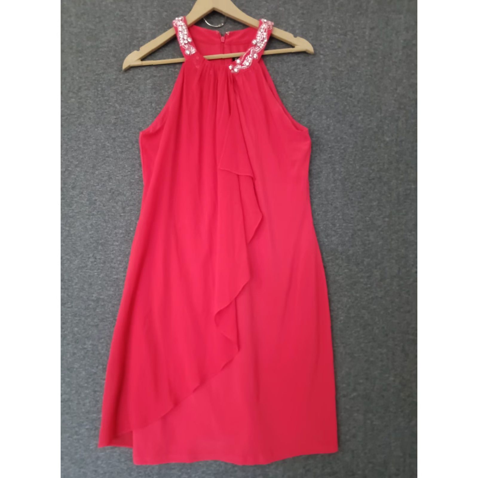 Adrianna Papell VINTAGE Hailey by Adrianna Papell Halter Chiffon Dress Shirt Women Size 10 Red Pearl Neckline Knee Length Zipper Vintage: Yes Size L / US 10 / IT 46 - 7 Thumbnail