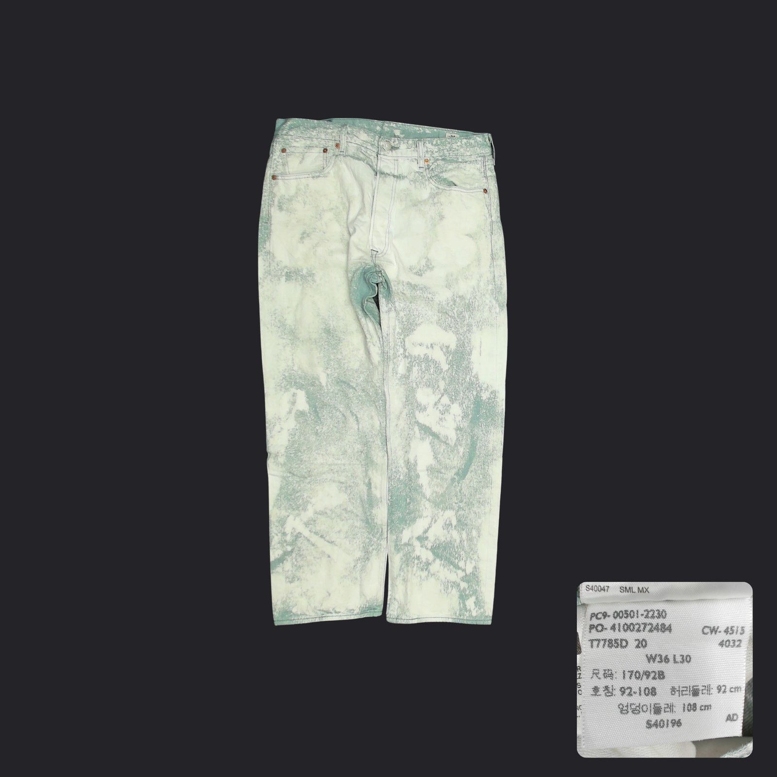 Levi's Custom 1-of-1 Bleached Mint Levi's 501 White Oak Cone Denim Size US 35 - 1 Thumbnail
