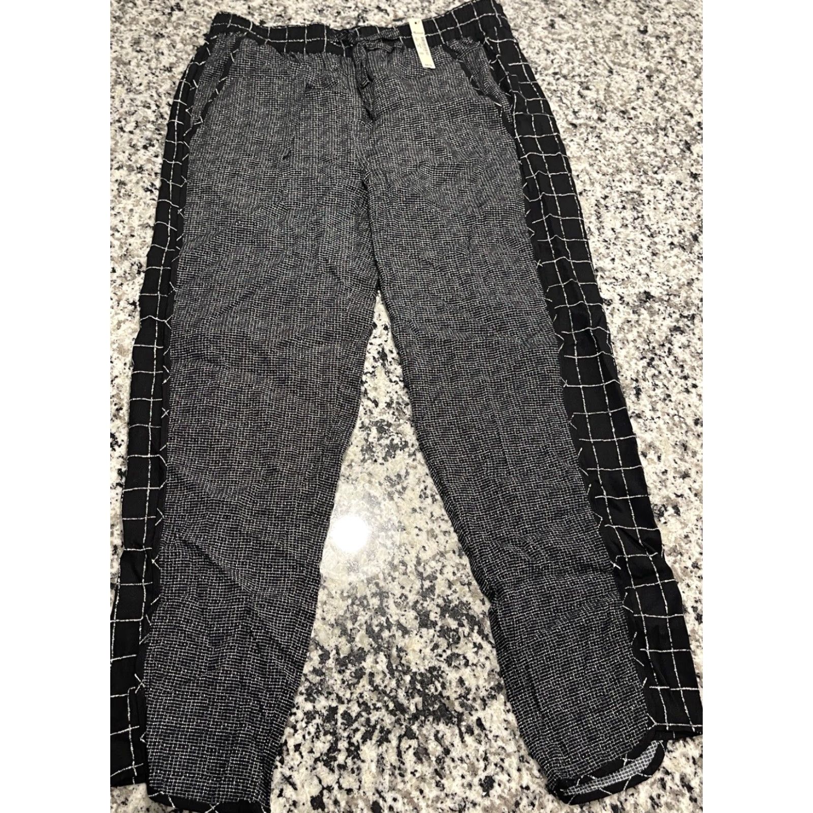 Madewell VINTAGE Madewell Jogger Pants Black Check 100% Viscose Women Size S Regular Inseam 25.5" Elastic Waistband Size 28" / US 6 / IT 42 - 3 Thumbnail