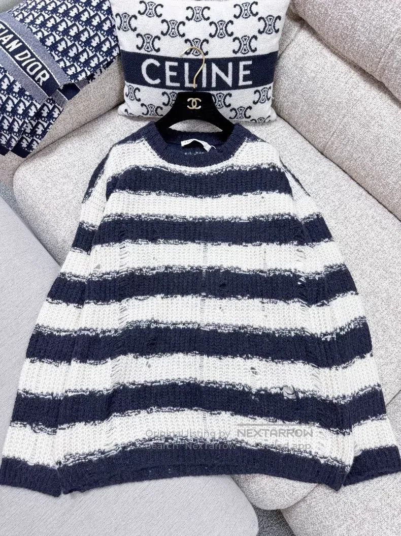 Dior Dior Striped hole design long-sleeved knitted sweater Size S / US 4 / IT 40 - 3 Thumbnail