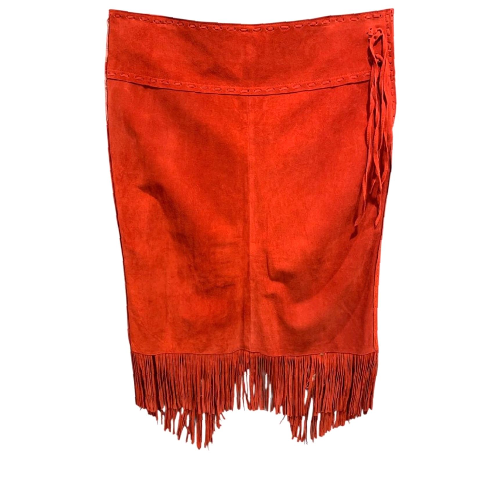 DANCER VINTAGE T4 West Red Suede Midi Skirt Fringed Western Dance Rodeo 3X Women Skirt Adult Plus Size Red Midi Skirt 3X Womens Size 40" / US 18 - 6 Thumbnail