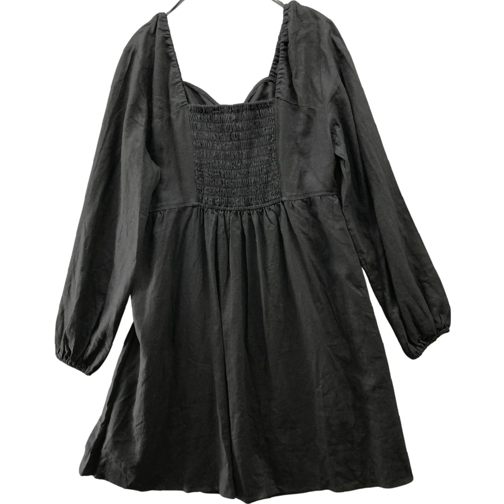 Vintage Kiabi Linen Blend Long Sleeve Dress XL Black Knee Length Smocked Sweetheart Dress Women Size XL / US 12-14 / IT 48-50 - 2 Thumbnail