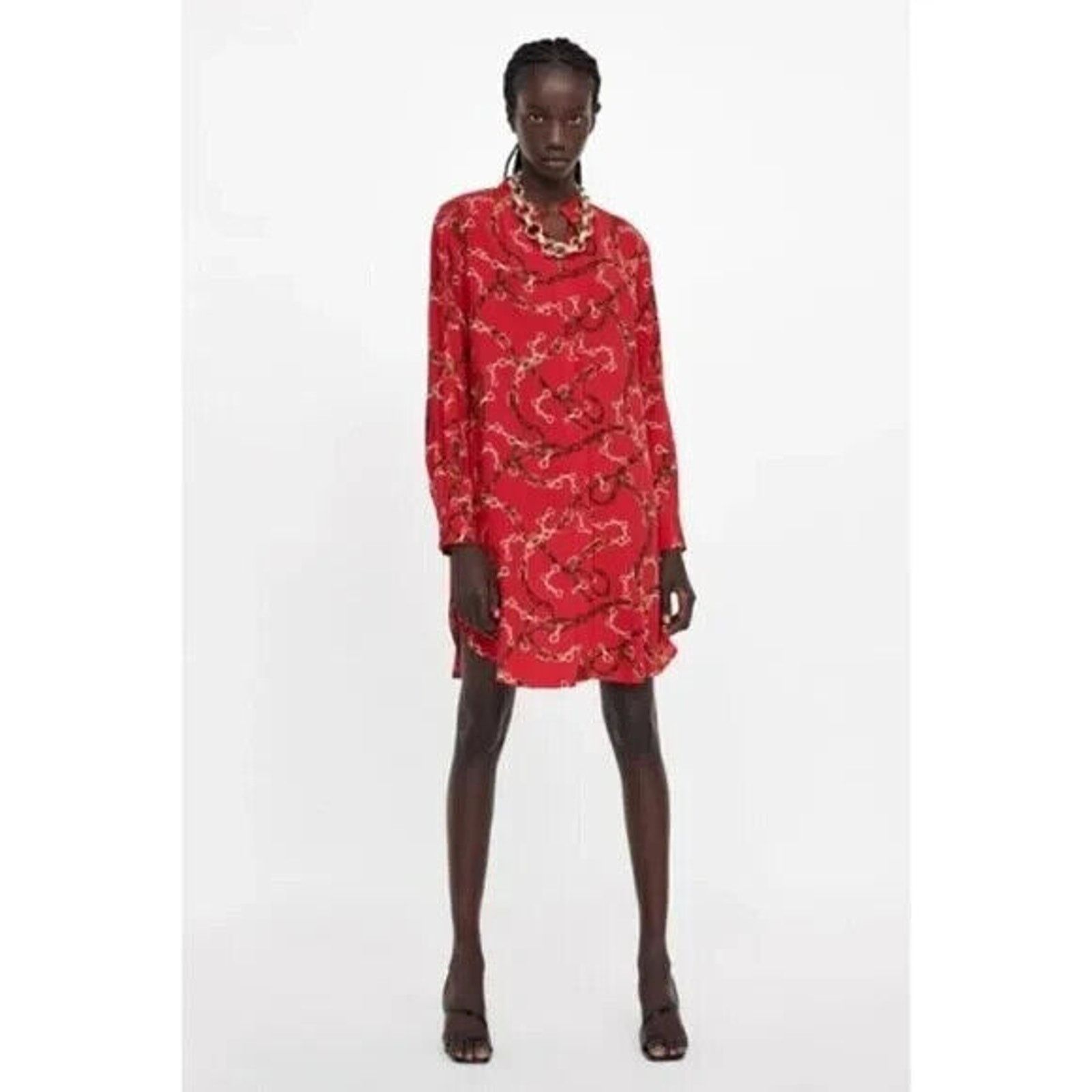 Zara ZARA BASICS EQUESTRIAN PRINT LONG SLEEVE TUNIC SHIRT DRESS L Size L / US 10 / IT 46 - 3 Thumbnail