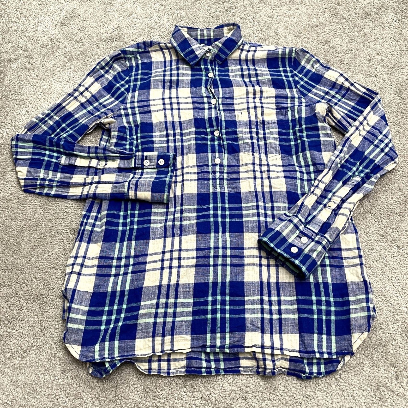 J.Crew J.Crew Shirt Womens XXS Blue White Plaid Button-Up Long Sleeve Cotton Top Size XXS / US 00 / IT 34 - 2 Thumbnail