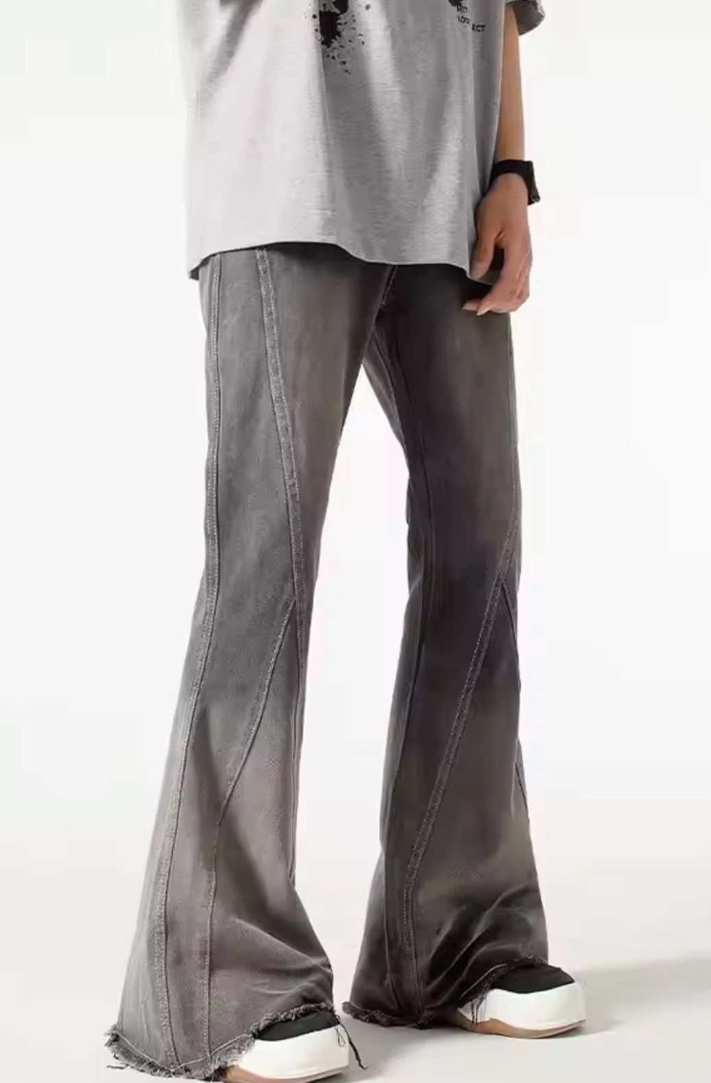 Vintage Grey Flared Denim Jeans - High-Quality, Distressed Finish Size US 27 - 6 Thumbnail
