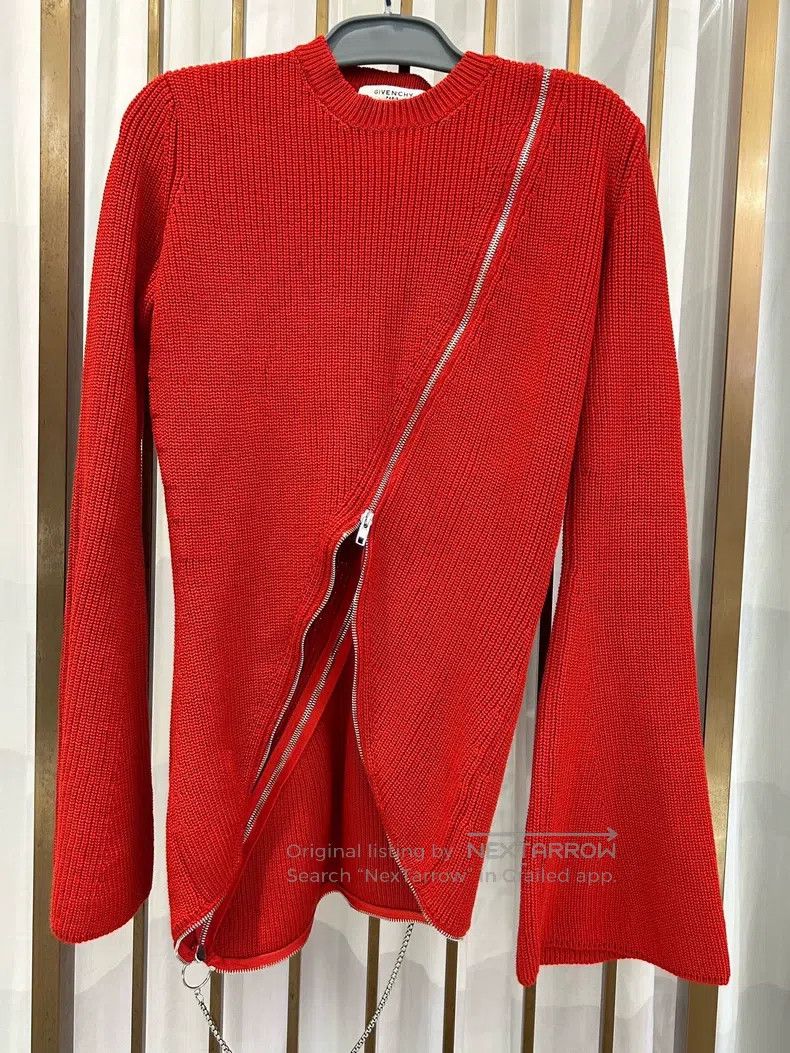 Givenchy Givenchy Red and Silver Dual-Zip Irregular Knit Sweater Size US M / EU 48-50 / 2 - 1 Thumbnail